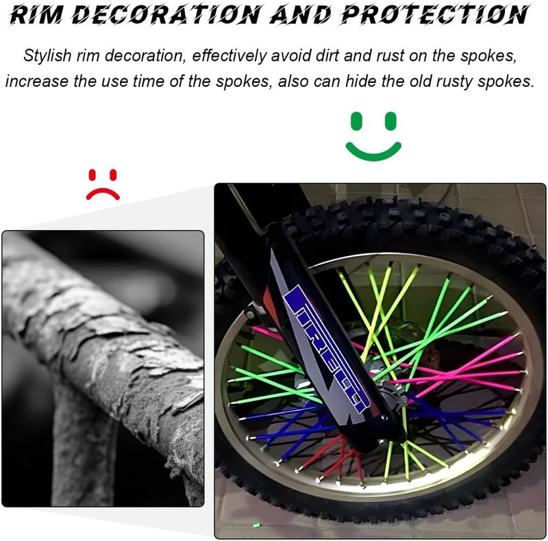 FSTURIOS 72PCS Dirt Bike Spoke Covers, Motorcycle Spoke Skins Wheel Wraps Pipe for 8"-21" Rims, Dustproof Wheelchair Rim Decoration Protector Pipe Trim for Bicycle Dirt Pit Bike (Red) - Image 5